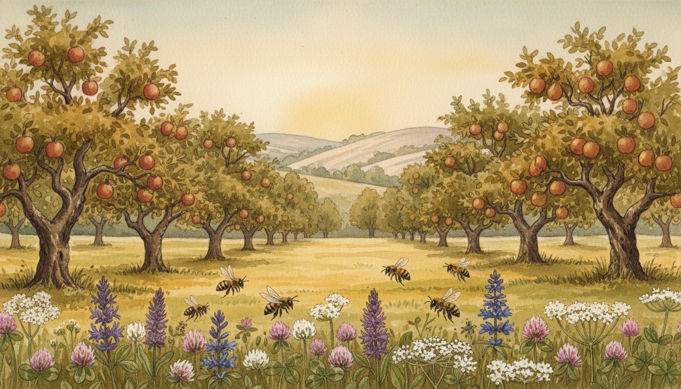 Bienen und Wildbienen in Rastatt (Baden-Württemberg) — Aquarell-Illustration der lokalen Habitate