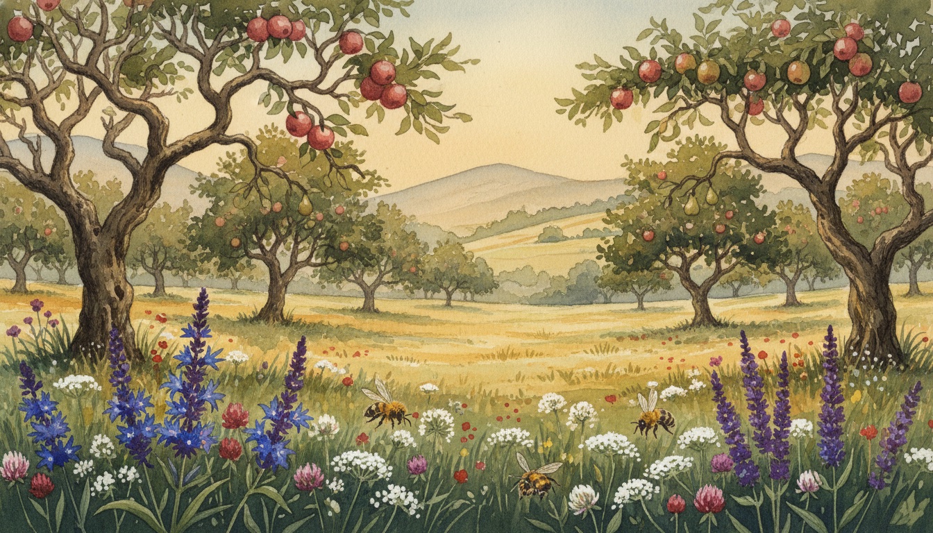 Bienen und Wildbienen in Reutlingen (Baden-Württemberg) — Aquarell-Illustration der lokalen Habitate