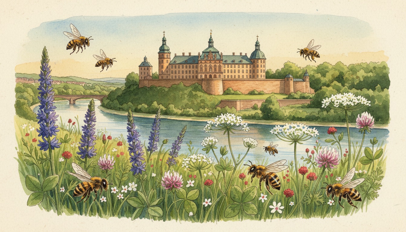 Bienen und Wildbienen in Saarbrücken (Saarland) — Aquarell-Illustration der lokalen Habitate