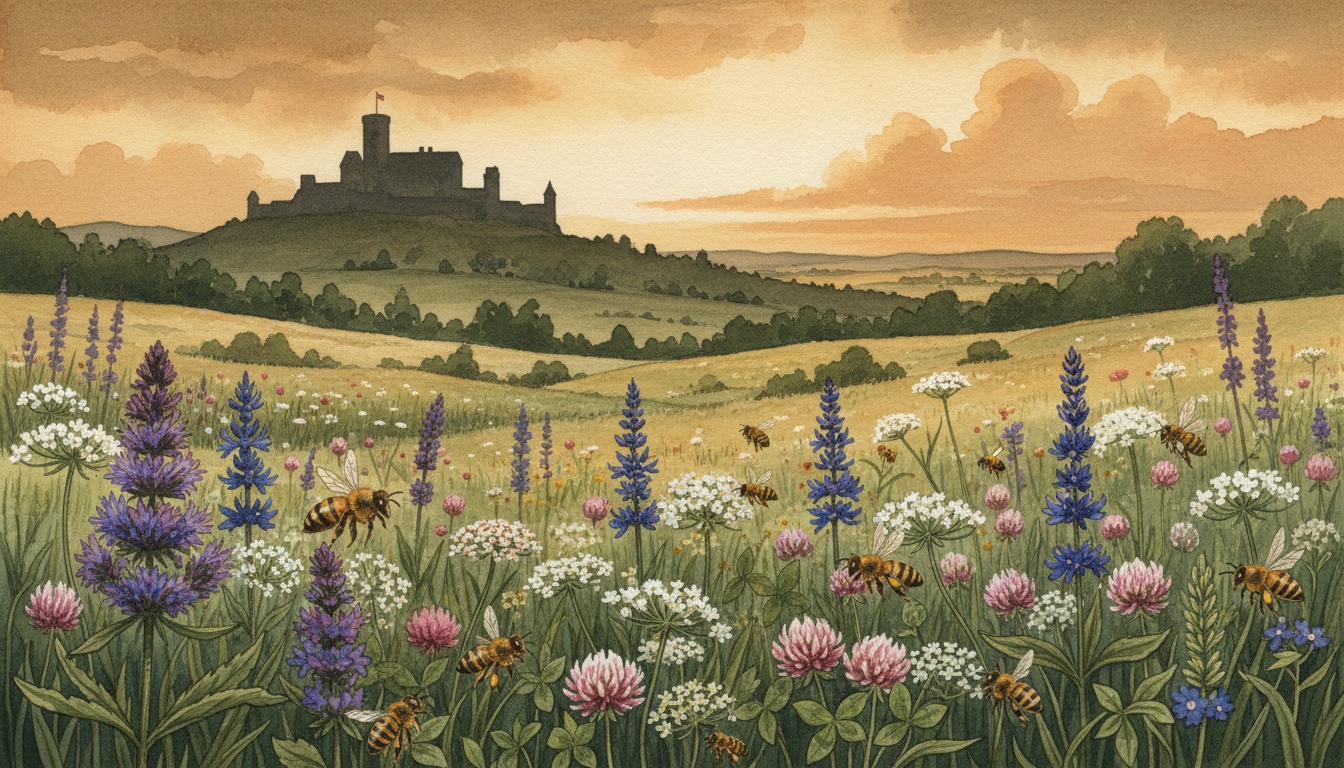 Bienen und Wildbienen in Salzgitter (Niedersachsen) — Aquarell-Illustration der lokalen Habitate