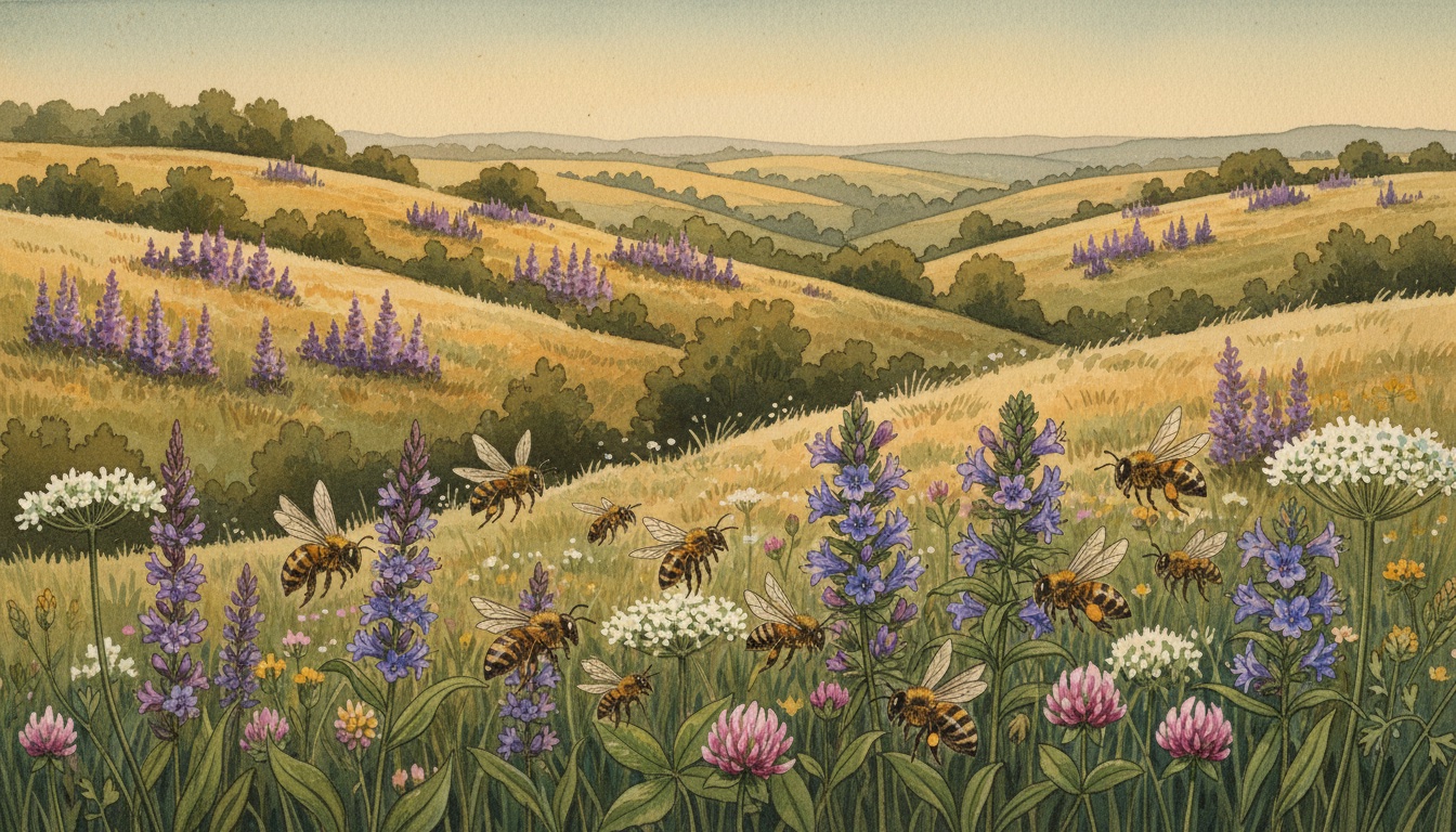 Bienen und Wildbienen in Salzwedel (Sachsen-Anhalt) — Aquarell-Illustration der lokalen Habitate