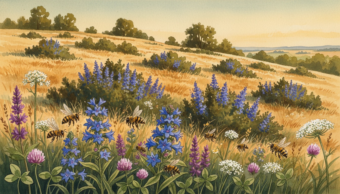 Bienen und Wildbienen in Schönebeck (Elbe) (Sachsen-Anhalt) — Aquarell-Illustration der lokalen Habitate