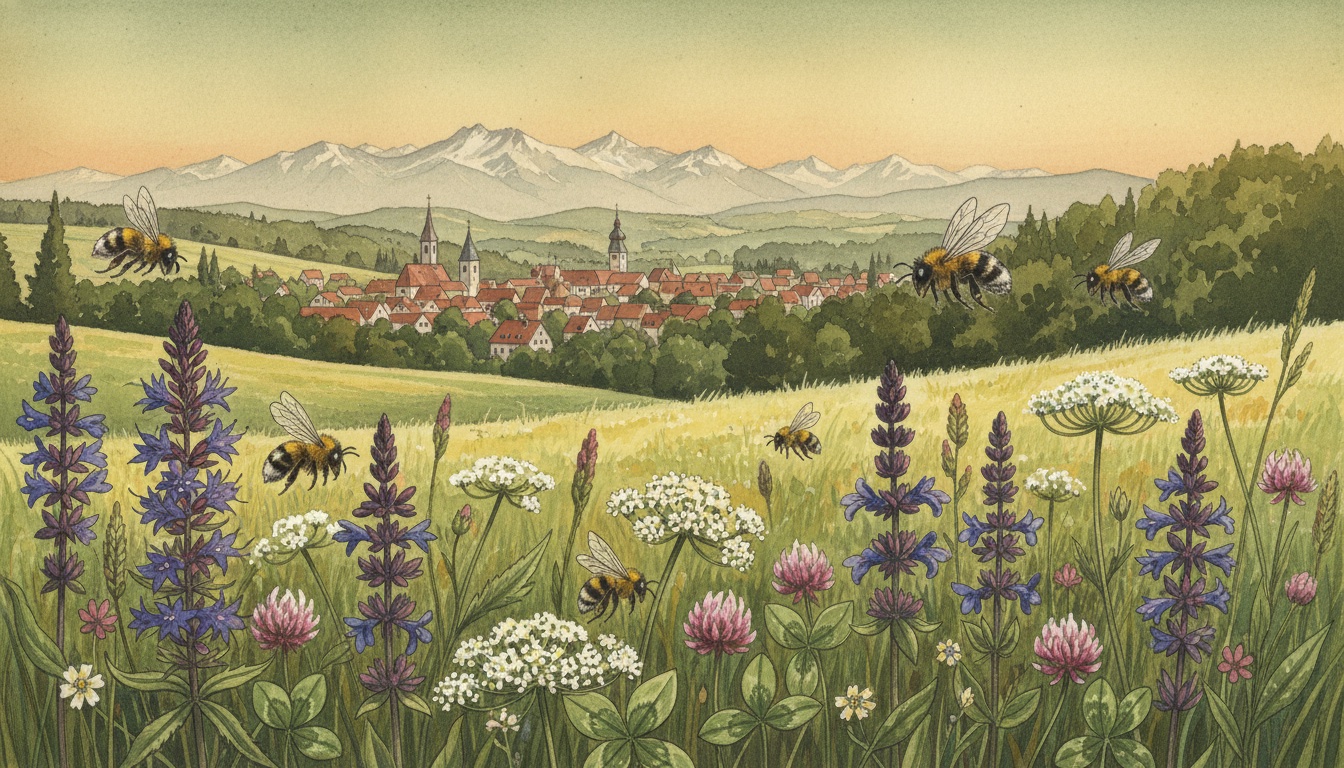 Bienen und Wildbienen in Schwabach (Bayern) — Aquarell-Illustration der lokalen Habitate