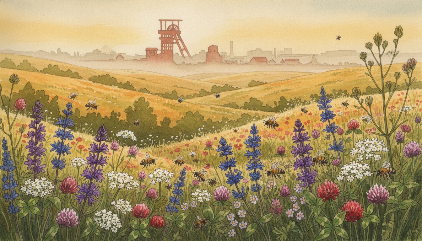 Bienen und Wildbienen in Siegburg (Nordrhein-Westfalen) — Aquarell-Illustration der lokalen Habitate