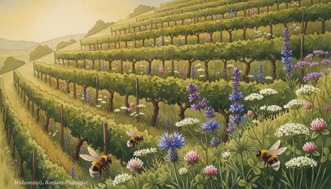 Bienen und Wildbienen in Simmern/Hunsrück (Rheinland-Pfalz) — Aquarell-Illustration der lokalen Habitate