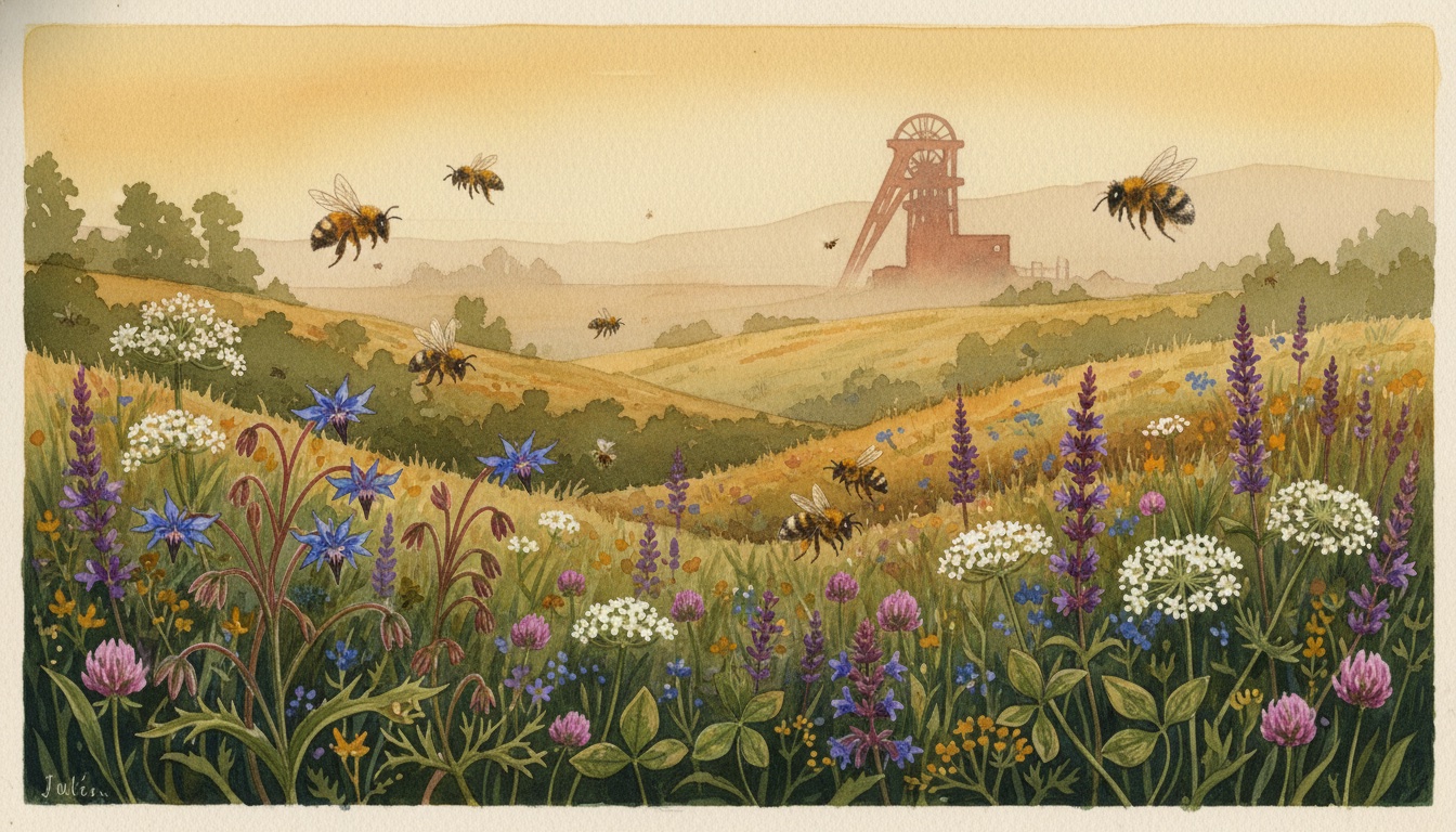 Bienen und Wildbienen in Soest (Nordrhein-Westfalen) — Aquarell-Illustration der lokalen Habitate