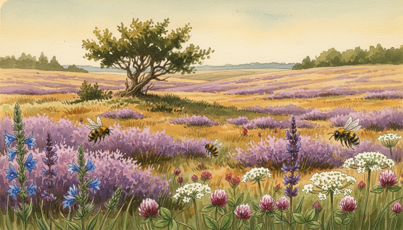 Bienen und Wildbienen in Stade (Niedersachsen) — Aquarell-Illustration der lokalen Habitate