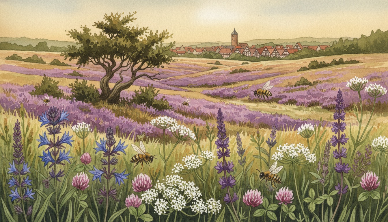 Bienen und Wildbienen in Stadthagen (Niedersachsen) — Aquarell-Illustration der lokalen Habitate