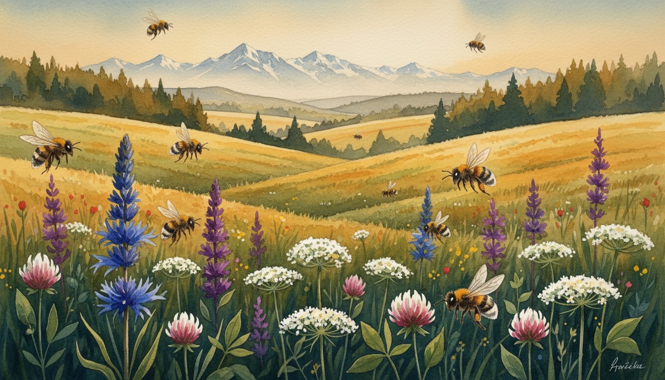 Bienen und Wildbienen in Starnberg (Bayern) — Aquarell-Illustration der lokalen Habitate