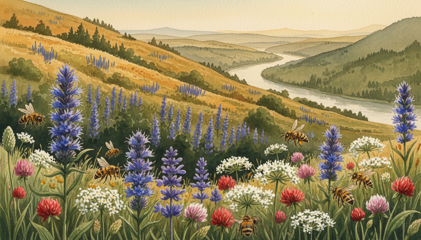 Bienen und Wildbienen in Thale (Sachsen-Anhalt) — Aquarell-Illustration der lokalen Habitate