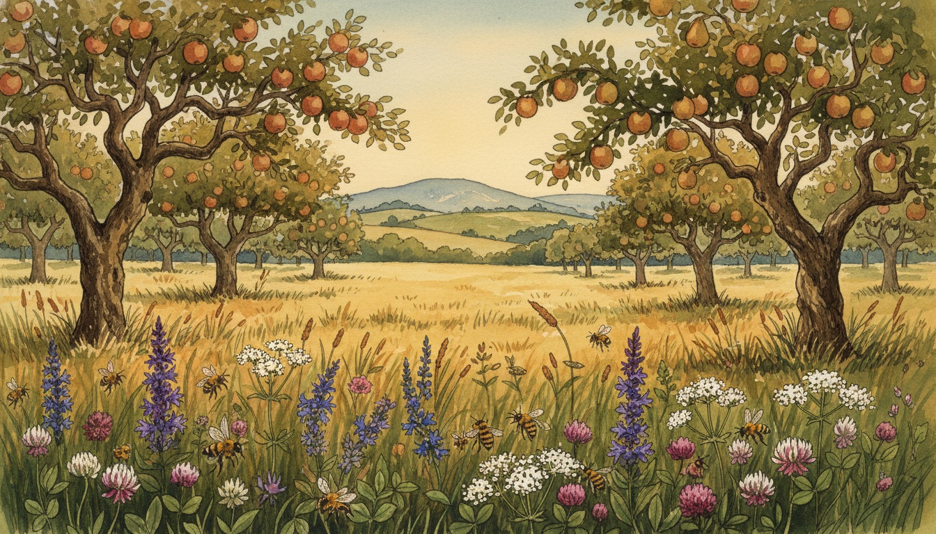 Bienen und Wildbienen in Ulm (Baden-Württemberg) — Aquarell-Illustration der lokalen Habitate