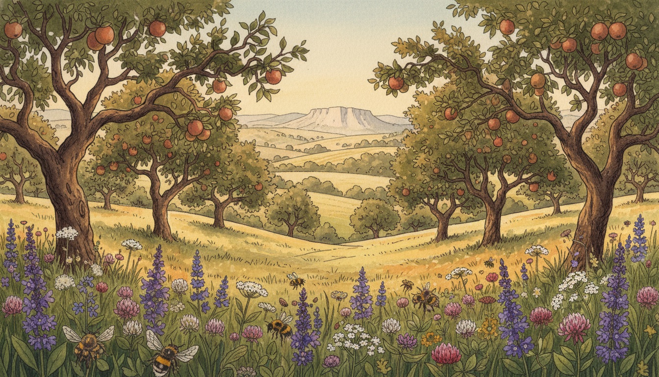 Bienen und Wildbienen in Waldshut-Tiengen (Baden-Württemberg) — Aquarell-Illustration der lokalen Habitate