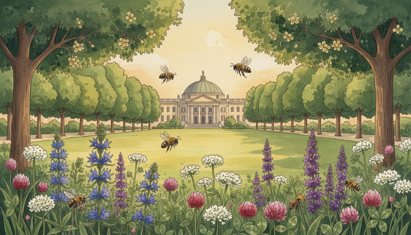 Bienen und Wildbienen in Wiesbaden (Hessen) — Aquarell-Illustration der lokalen Habitate