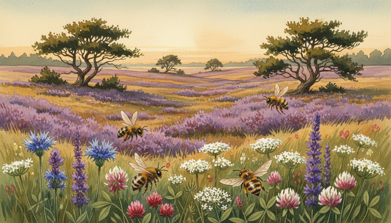 Bienen und Wildbienen in Wilhelmshaven (Niedersachsen) — Aquarell-Illustration der lokalen Habitate