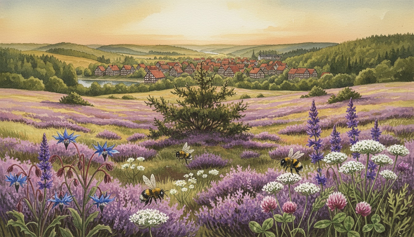 Bienen und Wildbienen in Winsen (Niedersachsen) — Aquarell-Illustration der lokalen Habitate
