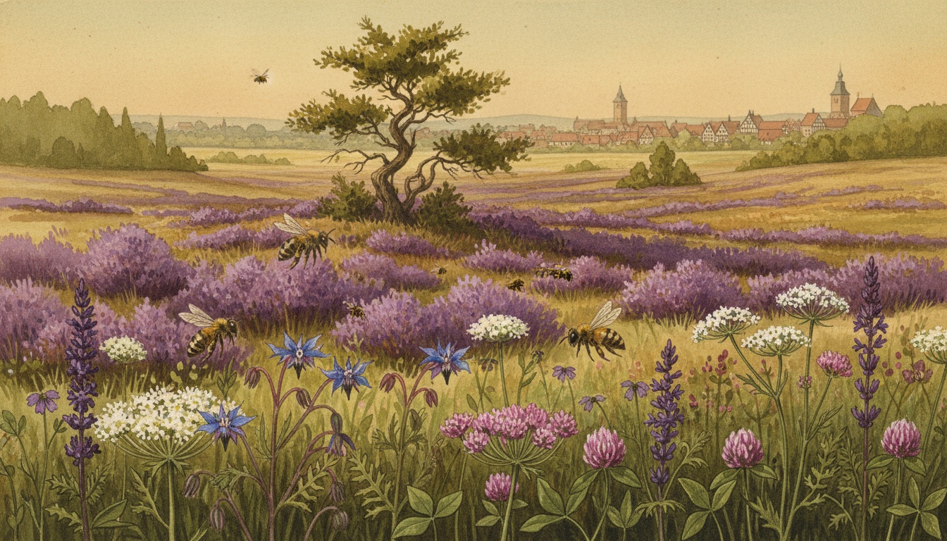 Bienen und Wildbienen in Wolfenbüttel (Niedersachsen) — Aquarell-Illustration der lokalen Habitate