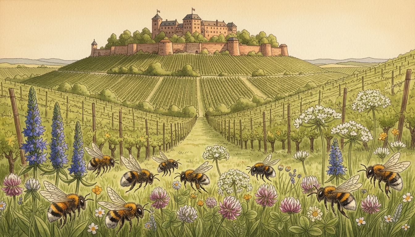 Bienen und Wildbienen in Würzburg (Bayern) — Aquarell-Illustration der lokalen Habitate