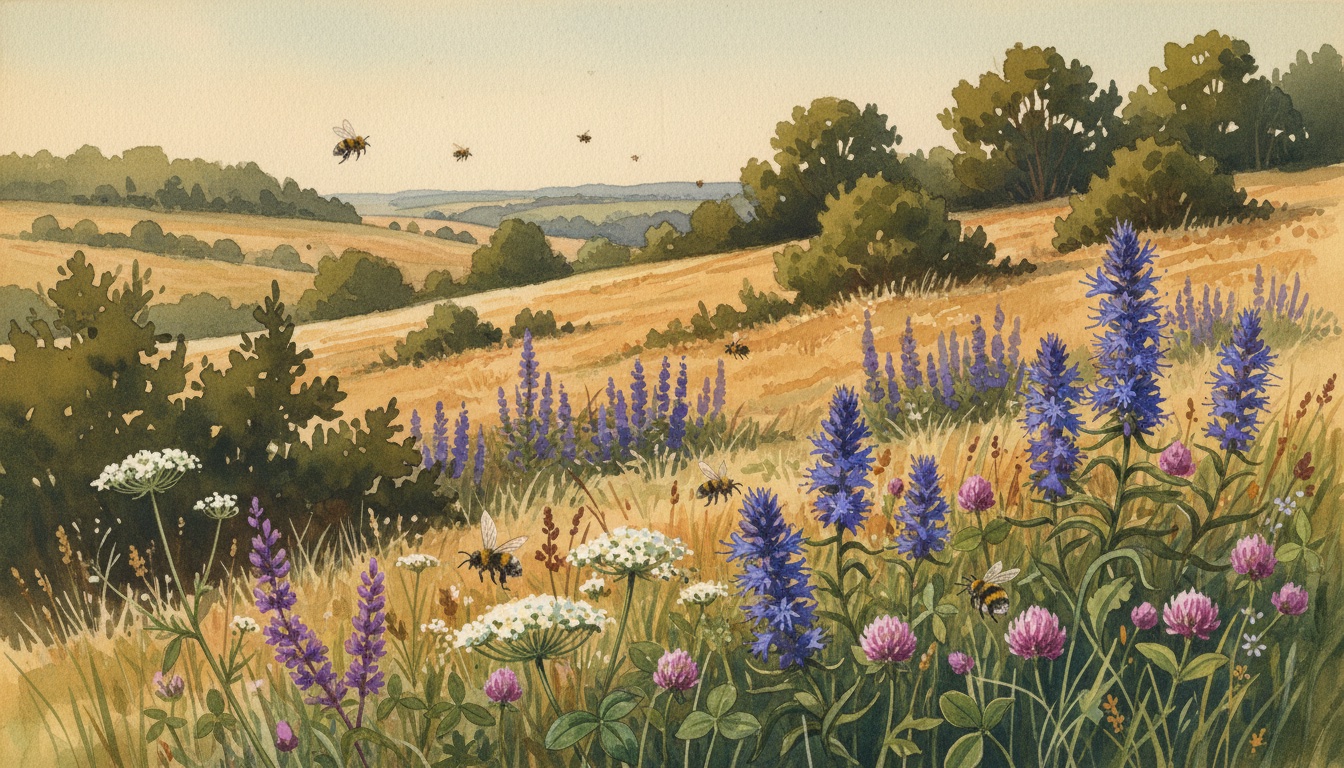 Bienen und Wildbienen in Zeitz (Sachsen-Anhalt) — Aquarell-Illustration der lokalen Habitate