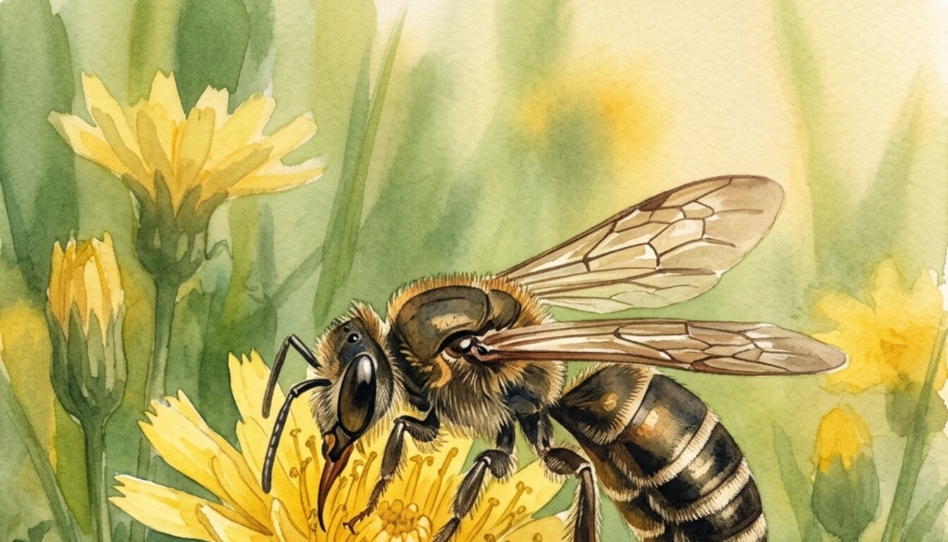 Künstlerische Aquarell-Darstellung der Gattung Lasioglossum — nicht zur Bestimmung