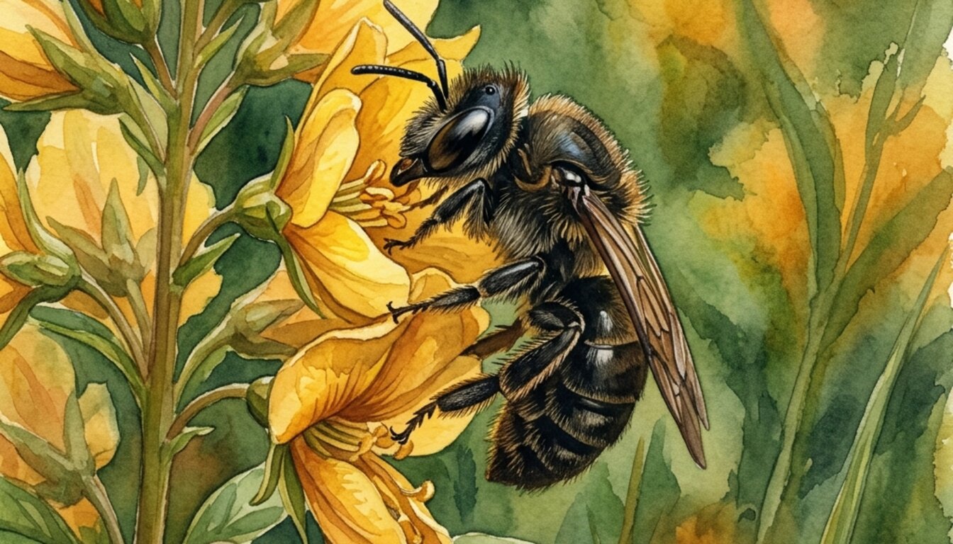 Künstlerische Aquarell-Darstellung der Gattung Macropis — nicht zur Bestimmung