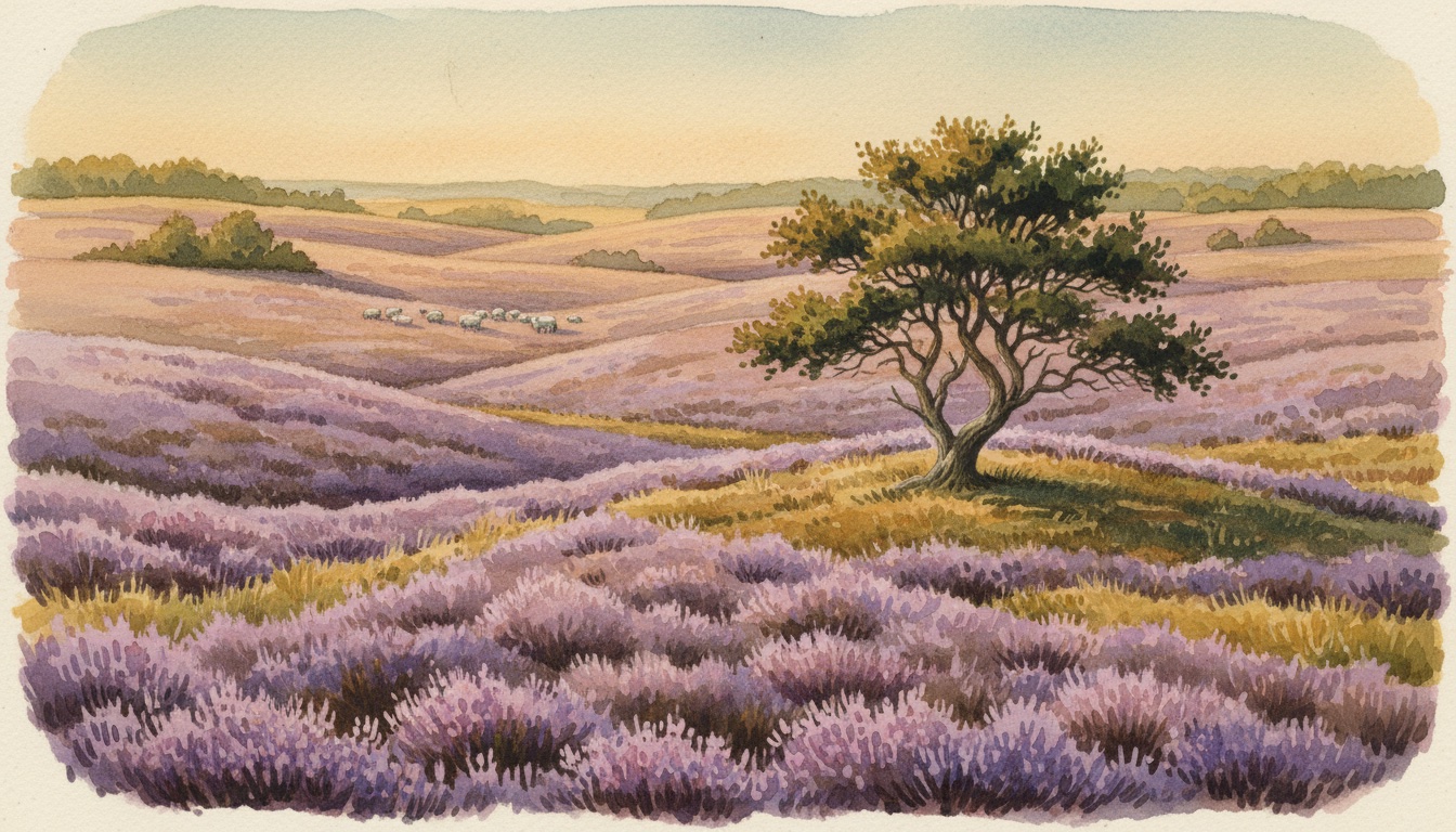 Aquarell-Illustration von Naturpark Lüneburger Heide — Wildbienen-relevantes Habitat in Niedersachsen