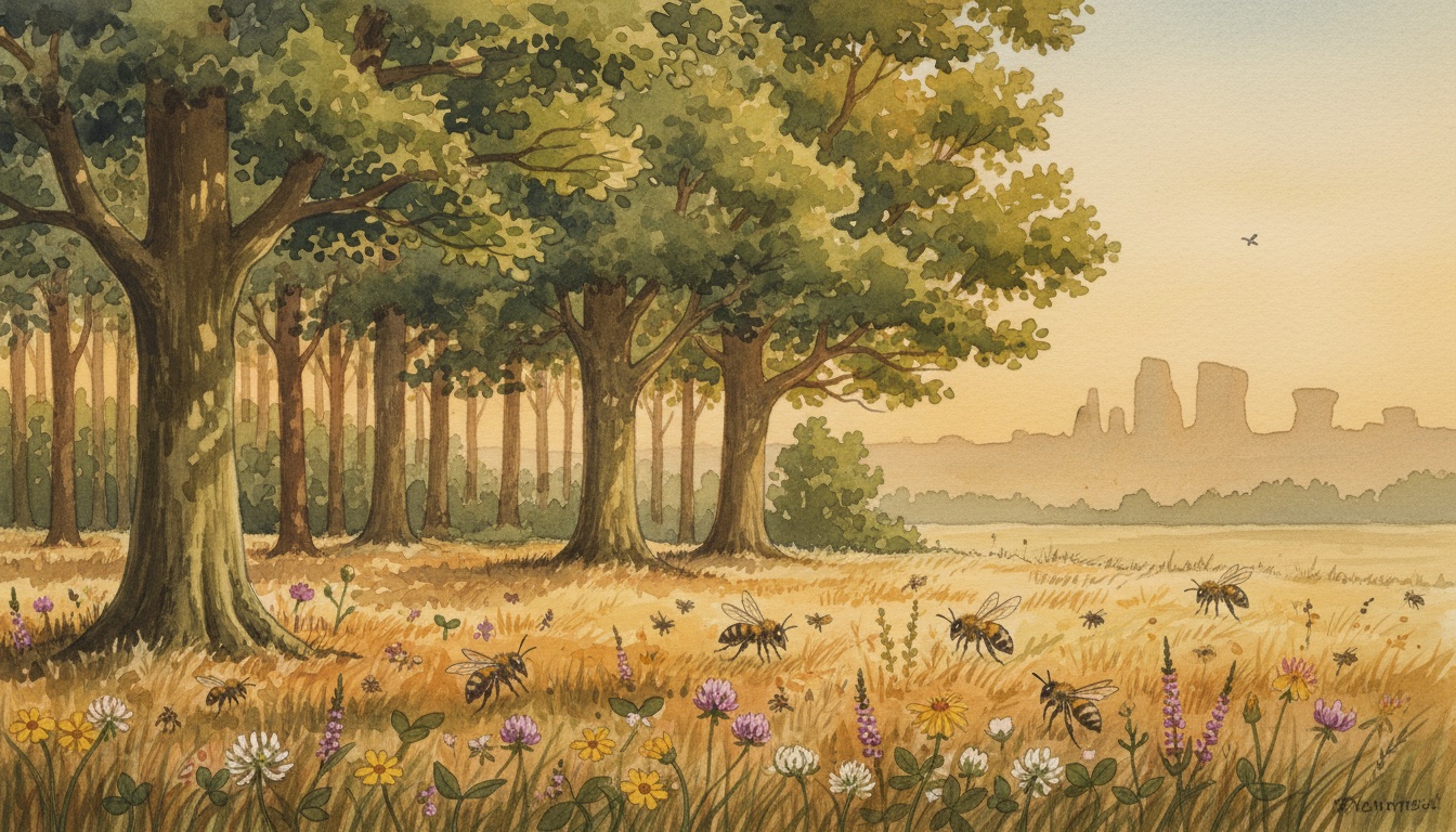 Aquarell-Illustration von Nationalpark Eifel — Wildbienen-relevantes Habitat in Nordrhein-Westfalen