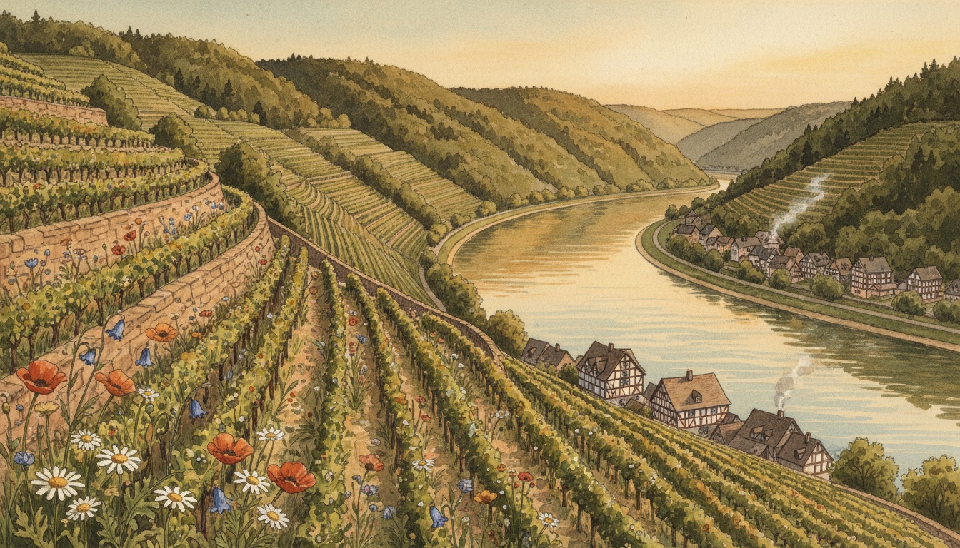 Aquarell-Illustration von Nationalpark Hunsrück-Hochwald — Wildbienen-relevantes Habitat in Rheinland-Pfalz