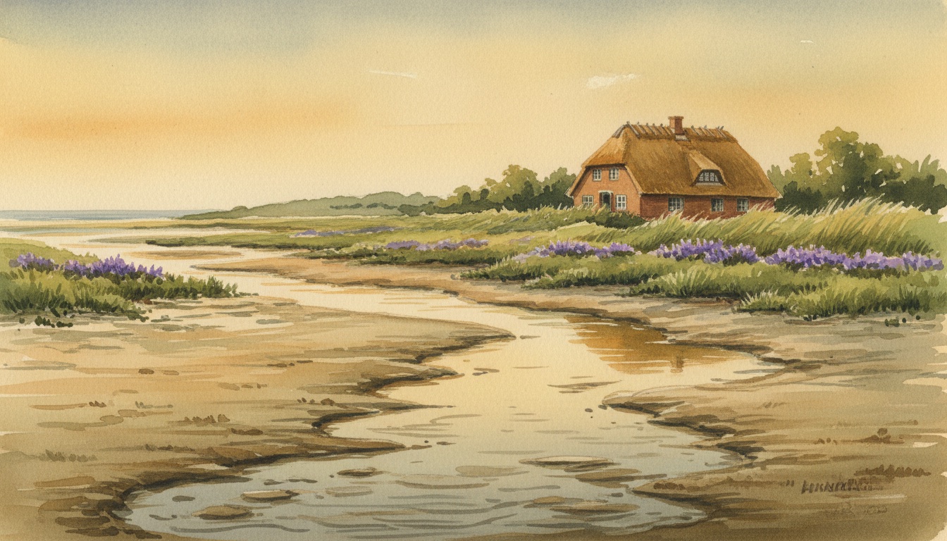 Aquarell-Illustration von Nationalpark Schleswig-Holsteinisches Wattenmeer — Wildbienen-relevantes Habitat in Schleswig-Holstein